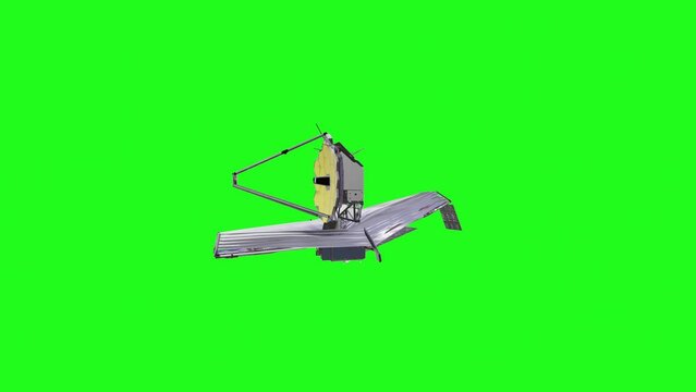 James Webb telescope 3D render rotating on green screen
