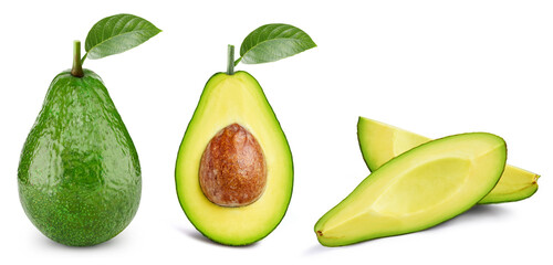 Avocado collection. Avocado set isolated on white background. Avocado macro. With clipping path