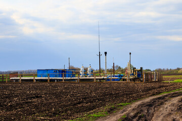 Distribution center for natural gas shipping and delivery. Gas pipeline station in field