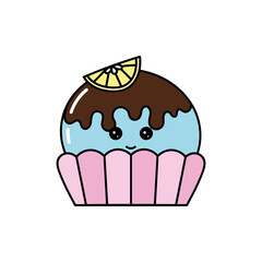Vector kawaii cupcake with cream and berry, with smiling faces