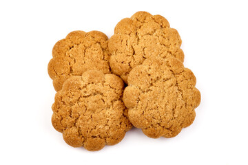 Oatmeal cookies, isolated on white background, top view.