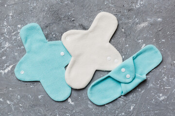 Eco-friendly reusable fabric women's pads. set of colorful bright reusable menstrual pads. zero...