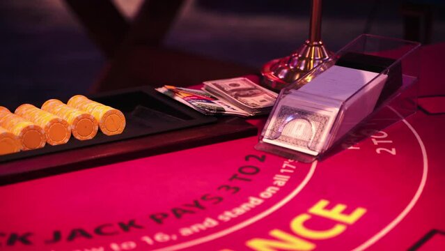 Human entertainment concept. Gambling addiction. Casino equipment. High quality 4k footage