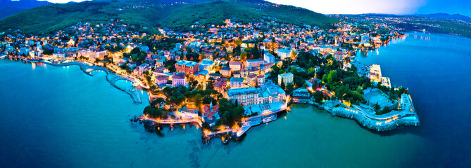 Town of Opatija aerial panoramic night view