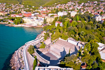 Opatija summer theater and coastline aerial view