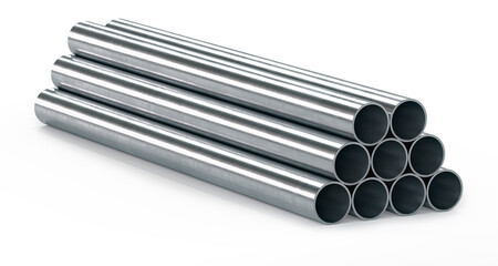 Metal pipes isolated on the white background. 3d illustration