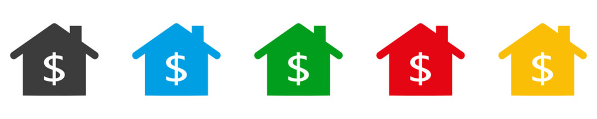 Mortgage house dollar vector icons. Symbol icon isolated on white background. Vector illustration