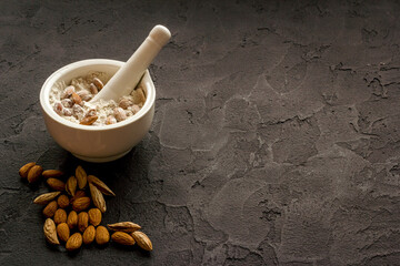 Almond flour in bowl - gluten free nuts flour for baking