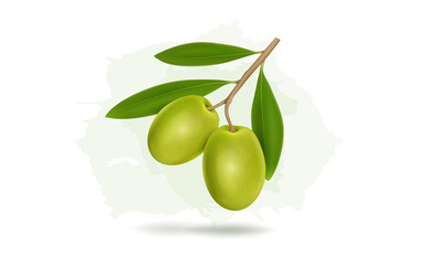 Delicious Green Olives with leaves, isolated on white background