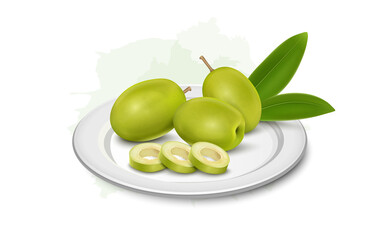 Vector illustration of Green Olive with olive rings and green leaves