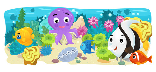 Fototapeta na wymiar cartoon scene with coral reef fishes illustration