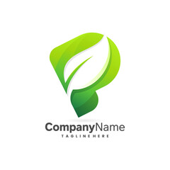 letter p leaf logo design template