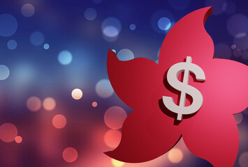 Beautiful Floating Bauhinia and Hongkong Dollar sign, 3D rendering, 3D illustration