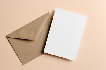 Blank stationery card mockup with craft envelope