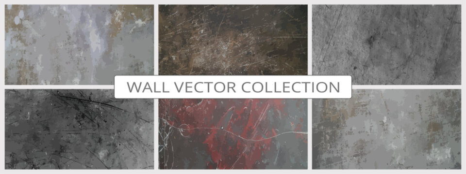 Grunge cement textures vector colection. Concrete wall background vector illustration