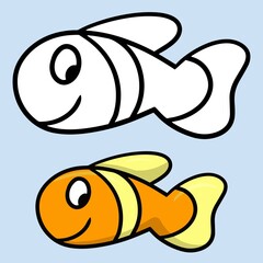 Small yellow aquarium fish, clown fish, vector cartoon illustration
