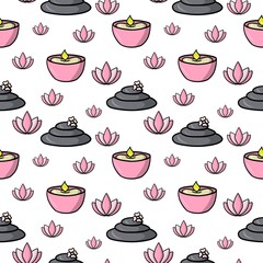 Lotus, Scented candles, relaxation and spa, relaxation from work, seamless pattern