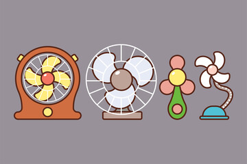Portable fans vector cartoon set isolated on background.