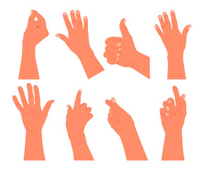 Hand with gestures vector cartoon set isolated on a white background.