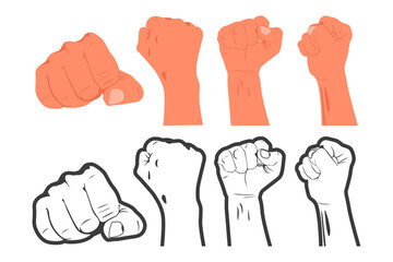 Fists vector cartoon set isolated on a white background.