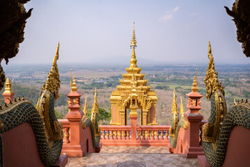 Fototapeta premium Wat Phra That Doi Phra Chan ,Lampang, Thailand , 6 march 2022, Lanna style of Buddha image hall or Wihan Somdet Ong Pathom .
