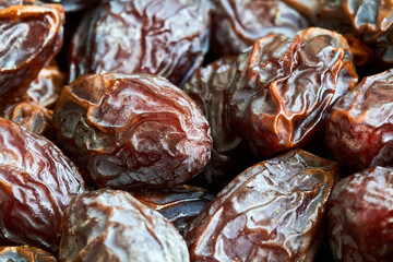 Organic dried dates close-up as vegetarian food background