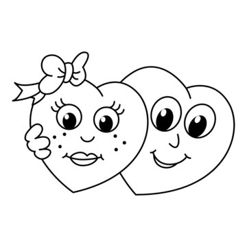 love emoticon couple cartoon coloring page illustration vector. For kids coloring book.