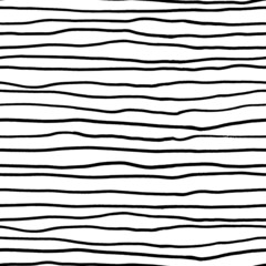 Horizontal doodle lines seamless pattern. Black wave stripes background. Elegant regular striped texture. Black ink illustration with thin lines. Abstract geometric background, wrapping paper.