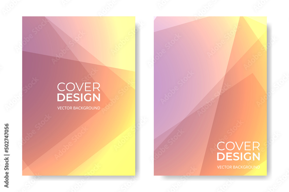 Aufkleber Vector cover design. Purple and yellow soft color brochure template in A4 size flyer design. Vertical orientation business abstract modern front page of A4 format. Cover mockups design templates.