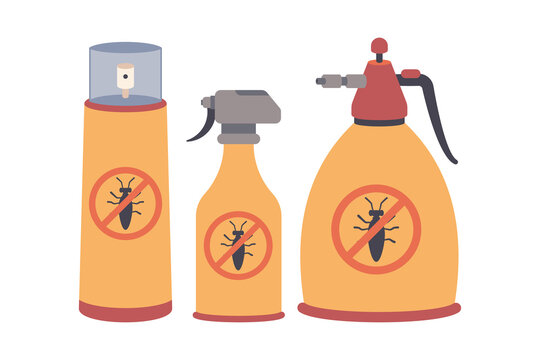 Pest control with chemical in spray bottle vector cartoon illustration isolated on a white background.