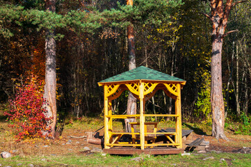 gazebo on the background of the forest