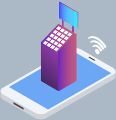 Self checkout technology machine. Online equipment for office or business center in smartphone. Modern devices, computer technology for work. Technical support, cashier device for payment