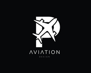 Minimalist Letter P Aviation Logo Design | P Airplane Logo Design - obrazy, fototapety, plakaty