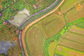 Aerial views of Pua and the rice fields in Nan province, Thailand