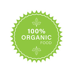 Organic Food Label. Bio Healthy Eco Food Sign. 100 Percent Organic Green Icon. Natural and Ecology Product Vegan Food Sticker. Isolated Vector Illustration