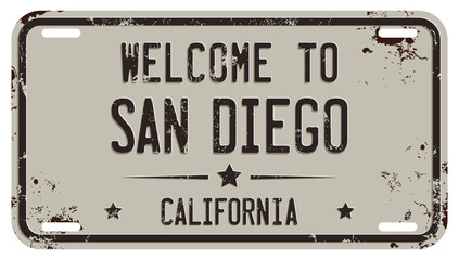 Welcome To San Diego Message On Vector License Plate