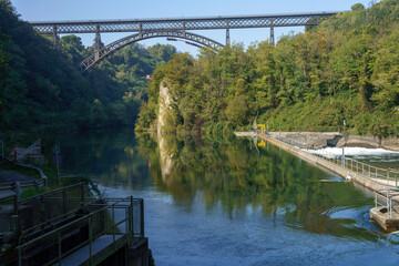 Iron bridge at Paderno over the Adda river, italy - obrazy, fototapety, plakaty
