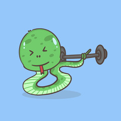 snake cartoon character weightlifting
