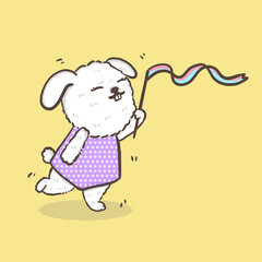 rabbit cartoon character dance sports with ribbon