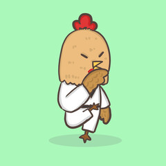 Hen cartoon character play karate