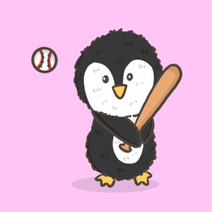 penguin cartoon character playing baseball