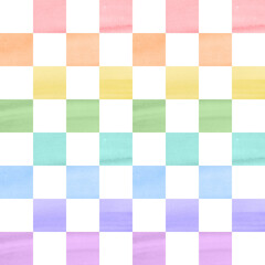 Watercolor rainbow striped pattern. Multicolor check pattern for kids. Pastel geometrical pattern for fabric, kids apparel, home decor - 502749229