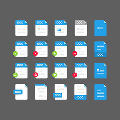 Flat design with DOC files icon set ,symbol set, vector design element illustration