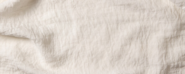 White crumpled fabric texture background. Natural organic eco textiles canvas banner background....
