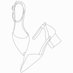 Beauty and fashion. Women's sandals with heels. Clothing and footwear. Vector flat line art illustration. Vector element for decoration in the style of minimalism. Imitation of drawing by one line