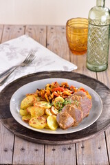 Roast tenderloin with Chinese vegetable mixture   