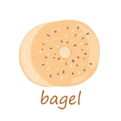 Bagel with sesame seeds. Icon, clipart for website, ,food delivery, bakery store, recipe collection. cartoon style.