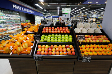 Fruits are seen for sell in a supermarket in Bangkok, Thailand, amid a rise in prices since the...
