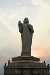 Statue of Lord Buddha, Hyderabad, Telangana, India. It is the world's tallest monolith of Gautama...