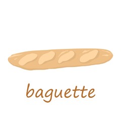 Fresh french crispy baguette.Icon, clipart for website, ,food delivery, bakery store, recipe collection. cartoon style.